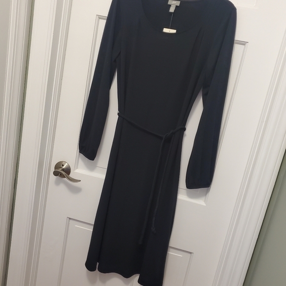 NWT J. Jill Black Midi Knit Dress Size Small, Stretch, Rope tie Belt - Picture 9 of 12